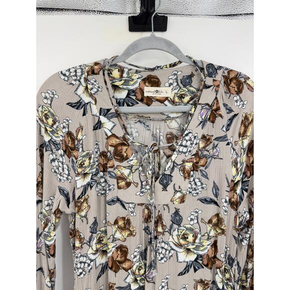 Natural Life Womens Amelia Rose Crinkle Midi Floral Dress Size L Boho Gray - Picture 7 of 11